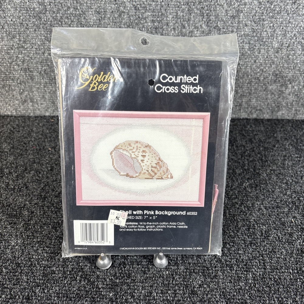 Golden Bee~Counted Cross~Stitch Kit# 60352 Shell with Pink‎ Background~NIP